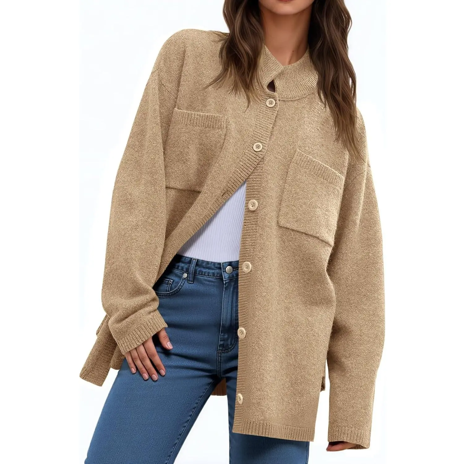 Imily Bela Women's Oversized Collared Cardigan - Button-Down, Long-Sleeve Knit Fall Sweater Jacket, Casual Women's Top
