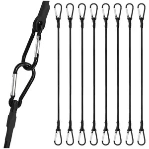 8 Pack Bungee Cord with Hooks, 24 Inch Adjustable Heavy Duty Carabiner Bungee Cord with Black Bungee Straps & Hooks, High Break Strength for Outdoor Luggage Rack, Cargo, Hand Carts, Bike, Camping Gear