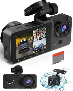 3 Channel Dash Cam Front and Rear Inside,4K Full UHD Dash Camera for Cars with Free 32GB SD Card,Built-in Super Night Vision,24H Parking Mode,2.0'' IPS Screen,WDR,Loop Recording,170°Wide Angle
