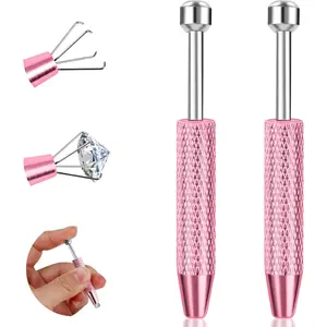 Piercing Ball Grabber Tool for Changing Jewelry, Stianless Steel Flat Back Earring Applicator Internally Threaded Push Pin Piercing Grabber Tool, Anti Slip 4 Claw Gem Ball Grabber Tool
