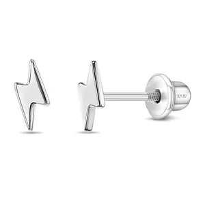 Electric Lightening Bolt Kids / Children's / Girls Earrings Screw Back - Sterling Silver