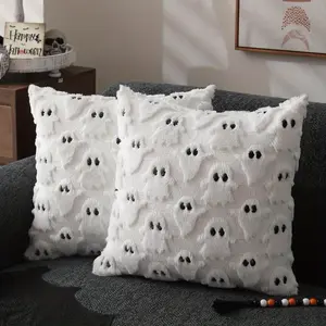 Halloween Ghost Pillow Covers Set of 2 – 18x18" Soft Plush Throw Pillow Cases for Sofa, Couch & Bed Decor
