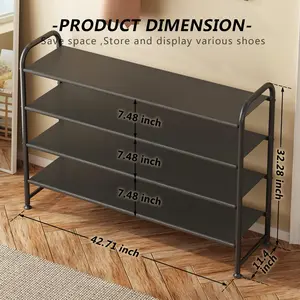 Shoe Rack 4 Tier Long Storage Organizer Wide Metal Shoe Shelf for Closet Entryway Black Cabinet Smooth entryway rack