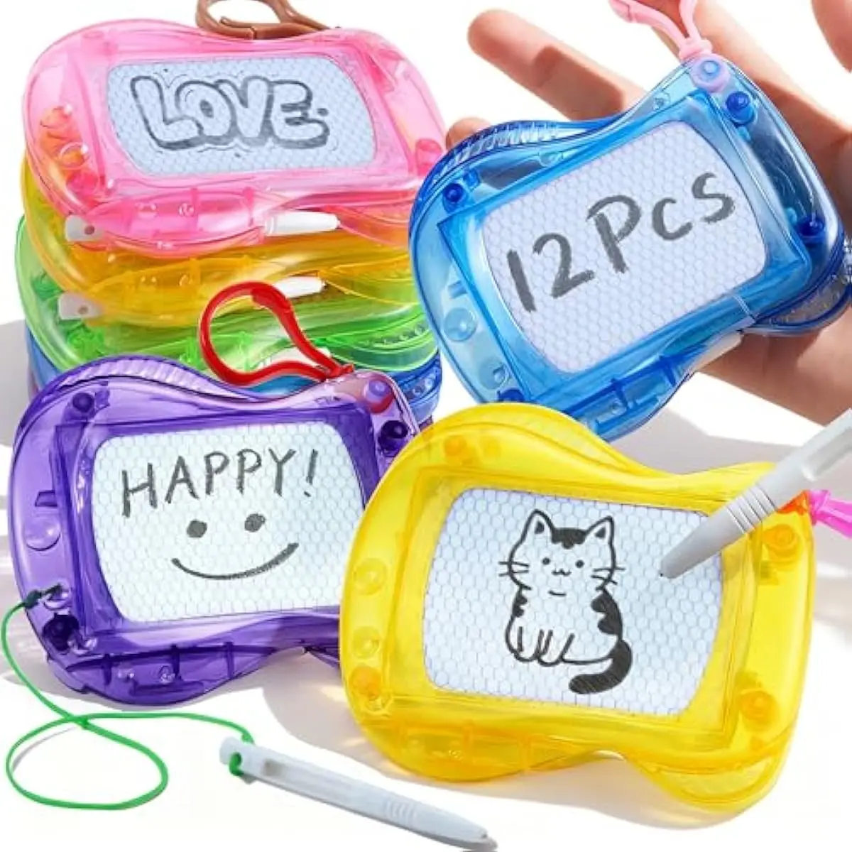 12 Pcs Mini Magnetic Drawing Board, 6 Different Color Erasable Keychain Drawing Board, Writing Pad for Boys and Girls, Party Favors for Kids 8-12, Classroom Prize, Birthday Goodie Bag Stuffers