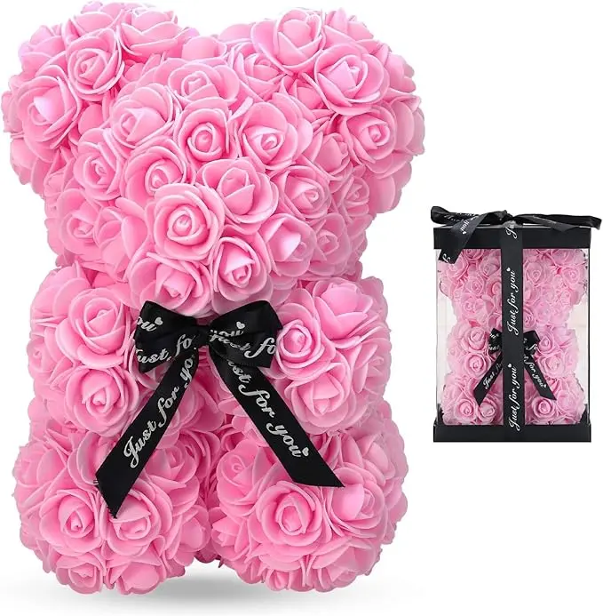 The Ultimate Romantic Gift 7 inch/4 inch Handmade Eternal Rose Bear with Luxury Gift Box Preserved Flower Teddy Bear for Mother's Day, Anniversary, Birthday, Valentine's Day,different colors to choose Pink, Decor, Mothers Day Gift