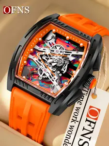 Ofns Luxury Brand Wine Barrel Dial Watch, Luminous Waterproof Sports Quartz Watch, Cool Classic Men's Watch, Trendy and Stylish, High End Watch