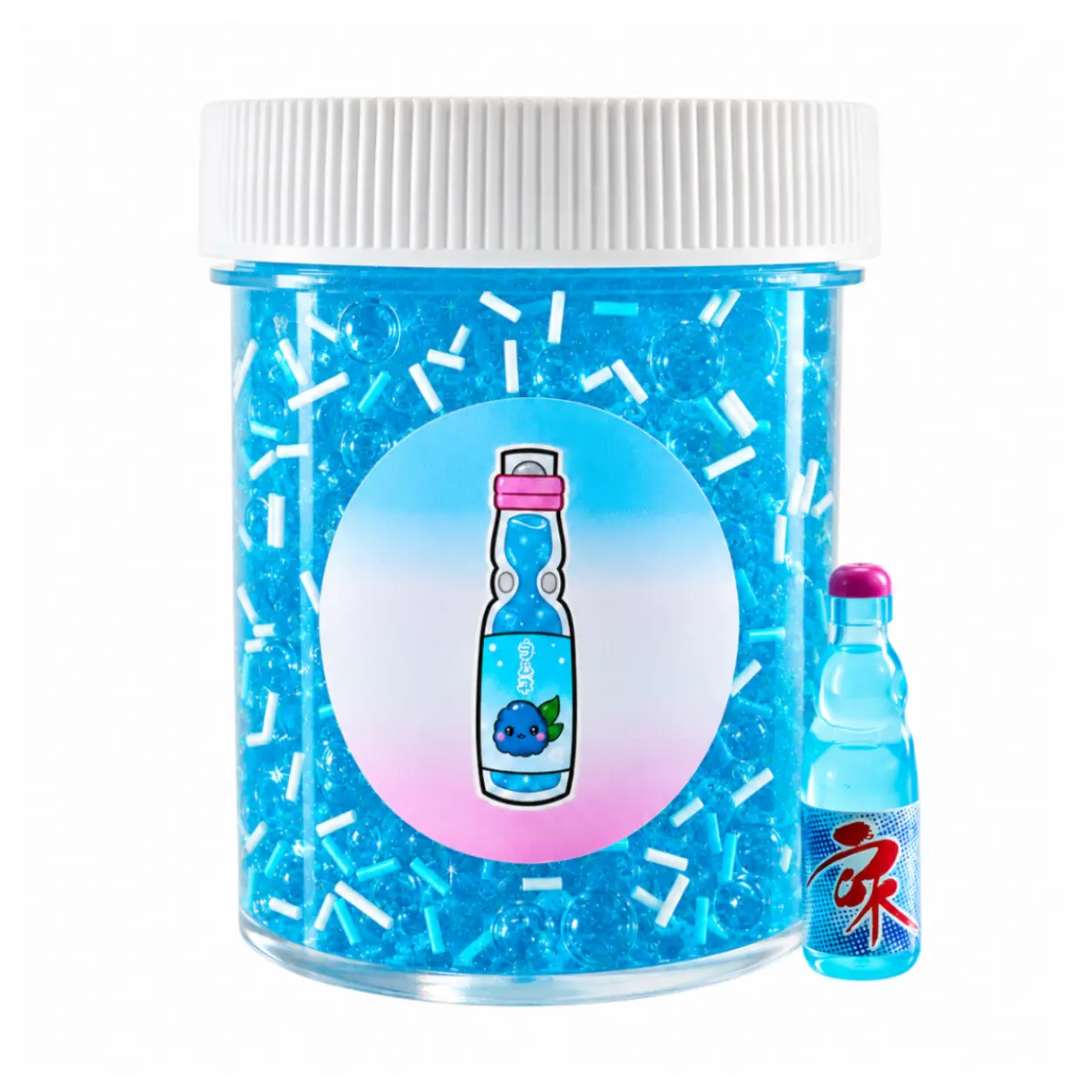 Hoshimi Slimes Ramune Blue Raspberry Soda Clear Slime Thick Handmade Scented Sensory Play Toy for Ages 8+ with Charm Beads and Sprinkle Pack
