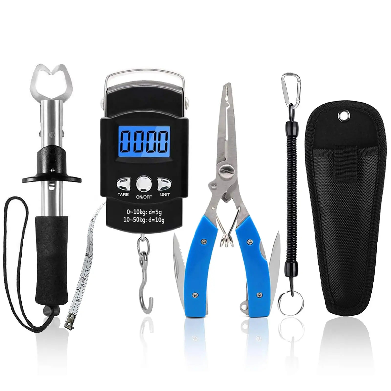 Fishing Tools Kit - Fishing Scale, Fishing Plier, Fish Gripper, Muti-Function Line Cutter Hook Remover and Split Ring Pliers for Fly Fishing, Ice Fishing, Set Saltwater Fishing Gear with Sheath Lanyard, Fishing Gift for Men