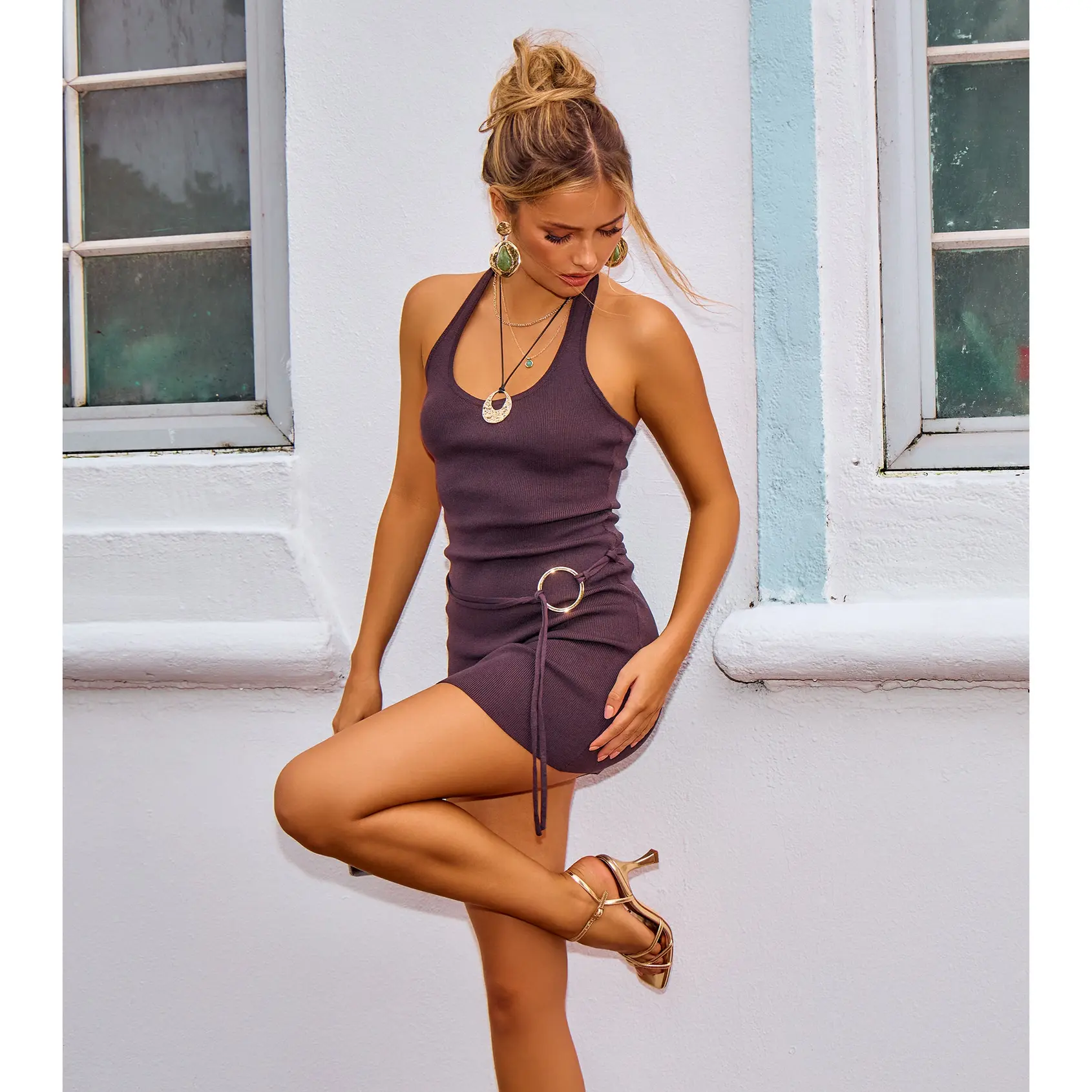 Alluring Chic Ribbed Knit Belted Mini Dress - TikTok Shop