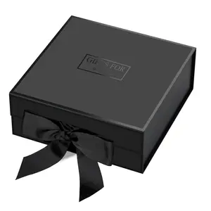 JYX Black Magnetic Gift Box with Side Ribbon 9.4"x 9.4"x3.7" - Reusable Luxury Packaging for Gifts, Weddings & Special Occasions