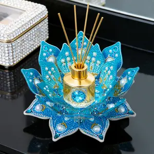 5D 3D Lotus Diamond Painting Candle Holder,2-in-1 Table Decor & Aromatherapy Candlestick, Handmade DIY Rhinestone Art,.Luxury Home Decor & Aromatherapy Accent