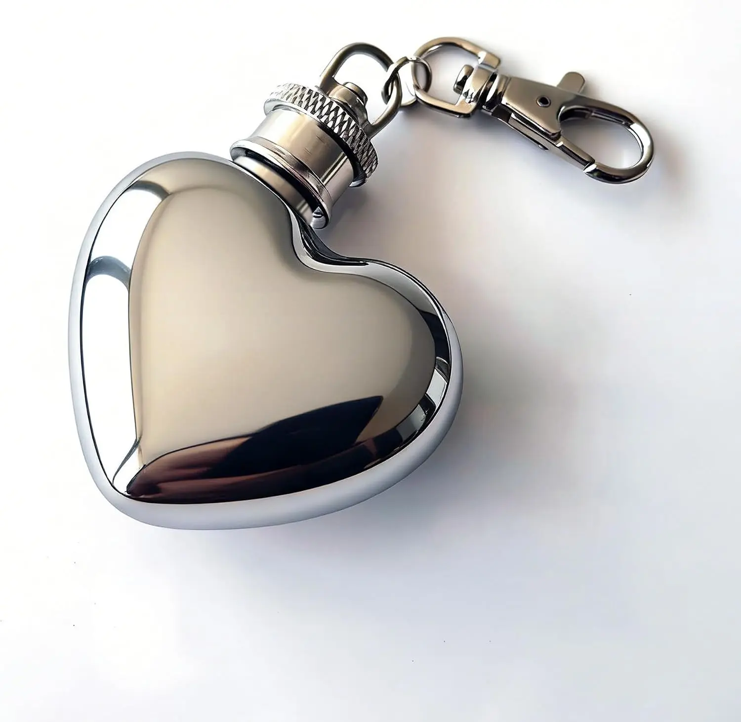 Heart Shaped 1oz/30ml Keychain Flask Mirror Polished Mini Hip Flask 304 Stainless Steel Snuff Bottle With Key Chain (1pc, Mirror)