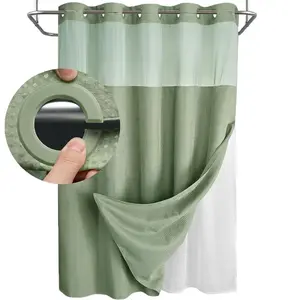 New double-layer waffle curtain, easy to install, large ring, waterproof, mold-resistant, sound-insulating bathroom partition curtain, thickened bathroom curtain