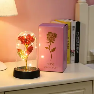 LED-Illuminated Eternal Rose Bouquet,Romantic Eternal Rose Flower in Glass Dome , Gift or Home Decor