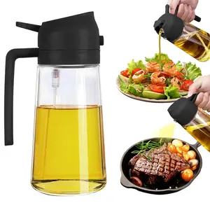 2-in-1 Oil Dispenser and Sprayer 470ml Glass Mister for Cooking BBQ Air Fryer Black Food Grade Spray Pour Bottle Utensils Kitchen Gadgets