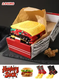Funny Burger Socks Gift Box Set, Creative Food Theme Design, Soft Comfortable Breathable Knee High Socks for All Seasons