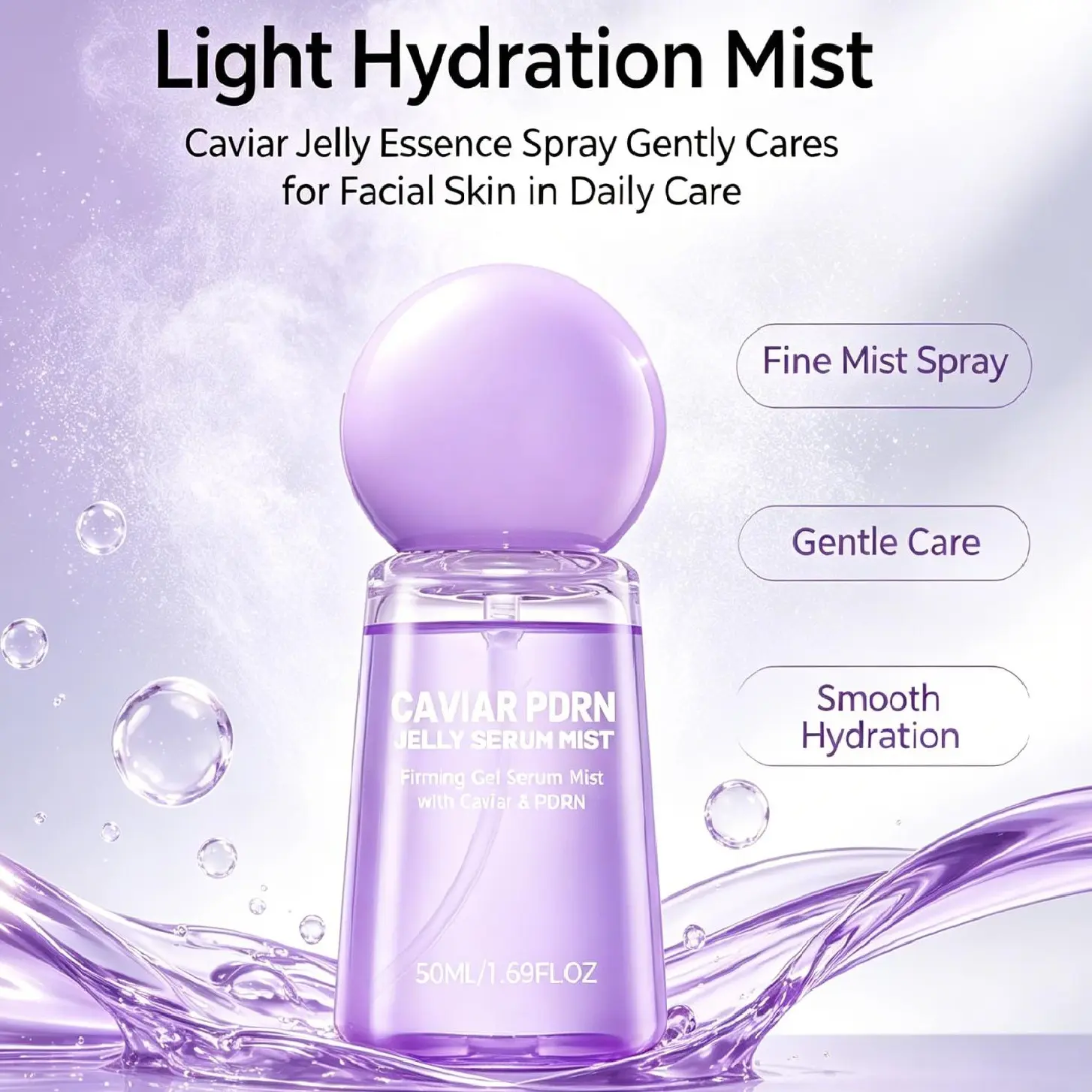 Caviar Jelly Essence Facial Spray, Ultra-Light Gentle Jelly Serum Mist, Instant Hydrate & Refresh Skin, Portable Daily Face Care Mist For All Skin Types hydration hydrogel splash ingrown hair oil last night 2-pack cream skin anti-wrinkle healthy derm