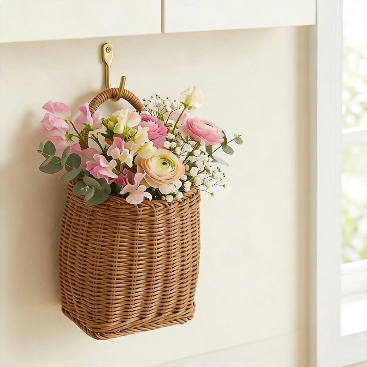 Multi-Functional Handwoven Kitchen Storage Basket, Vintage Wall-Mounted Planter Rack, Ideal for Home, Garden, Christmas Decor, Shelf Basket
