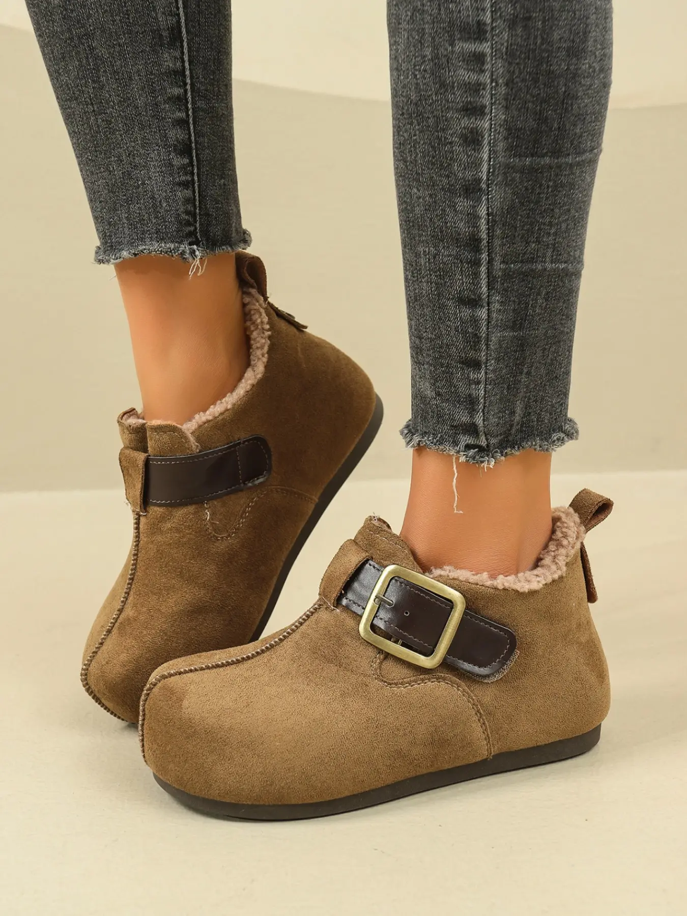 Autumn Winter Faux Fur Snow Boots, PU Leather, Lace-Up Design, Warm and Cute, Above Ankle Below Knee Height