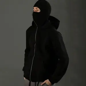 Fashionable Balaclava Zip-Up Double-Layer Hoodie Hip-Hop Outerwear Jacket Y2K Clothing for Men and Women