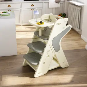 [Bellemave]Multi functional Growing Up Dining chair,A high chair suitable for eating and feeding,Adjustable Height Toddler Tower,Use five-point seat belts and a movable large dinner plate.