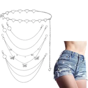 5 Pack Chain Belt Jeans Pants Pocket Waist Multi-Layer Hip Hop Metal Wallet Chain for Men Women Daily Wear Suitable For Party, Clubs or Other Leisure Occasions