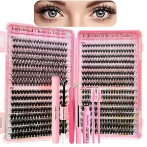 Natural Look Eyelash Extensions Set, 1 Set Fluffy False Eyelashes Extensions Set & Tweezers & Glue & Remover & Brush, Professional Makeup Accessories for Women, Cosmetic, DIY Lash Cluster