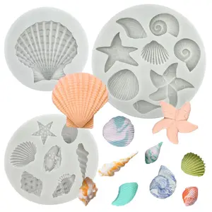 3 PCS Marine Theme Cake Fondant Silicone Mold Seashell Conch Starfish Coral Baking Molds for DIY Cake Decoration Chocolate Candy Polymer Clay Crafting Projects