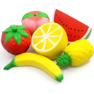 6PCS Jumbo Squishies Slow Rising Strawberry Peach Banana Lemon Watermelon Pineapple Charms Fruit Squishies Cream Scented Stress Relief Kawaii Toys for Kids and Adults stress  ball skill  toys cornstarch  stress  ball practical good