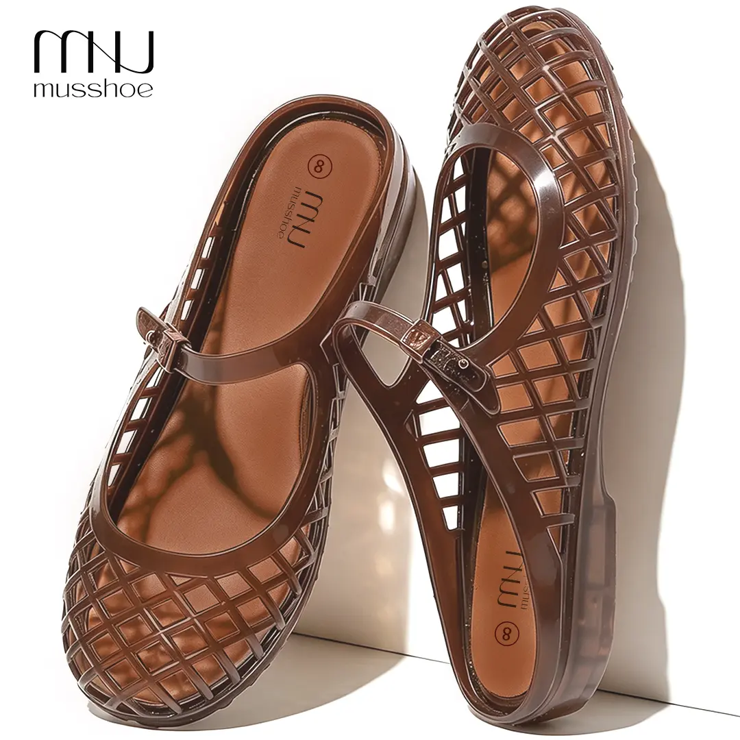MUSSHOE Women’s Square Toe Mary Jane Jelly Flats - Breathable Ankle Footwear with Woven Cutouts, Water-Friendly, Lightweight, Easy-Clean for Beach Vacations | Women's Shoes, Shoes For Women, Beachwear