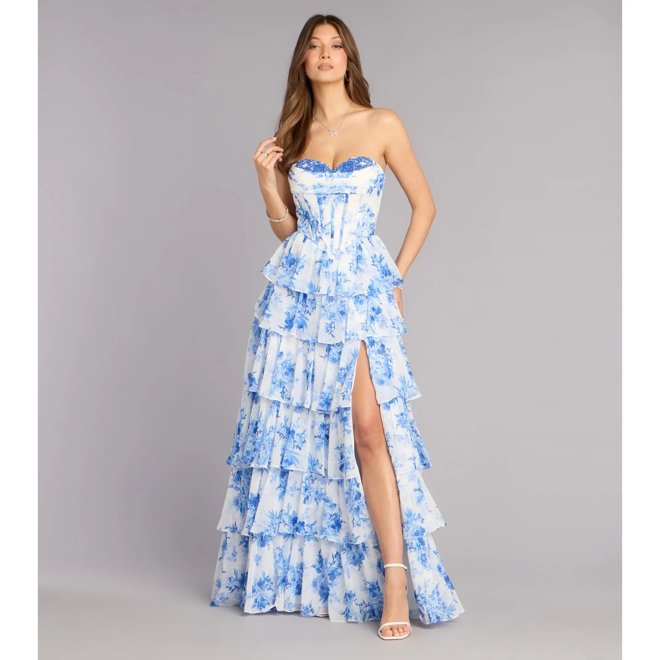 Amalia Floral Chiffon Formal Dress