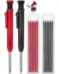 2 Pack Carpenter Pencils Mechanical Pencils with 12 Refills with Sharpener, Long Nib Deep Hole Pencil Marker, Woodworking Pencils