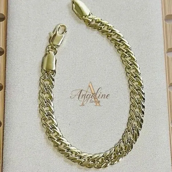 #1224 Pulsera Tejido Español 7.5 14k Laminated High Quality for Everyday Use Women Elegant Design Hypoallergenic 3 Layers Real Gold 14k Stainless Steel Water Resistant