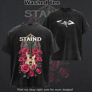 Classic Staind - Roses Guitar Band Washed T-Shirts - Hoodie, Alternative Band Merch, Trending T-shirt - Hoodie, 90s Graphic Tee, Vintage Tee, Grunge Aesthetic Shirt, Menswear Streetwear Short Sleeve Long Sleeve Crewneck, Summer Outfits, Gift For Him Her