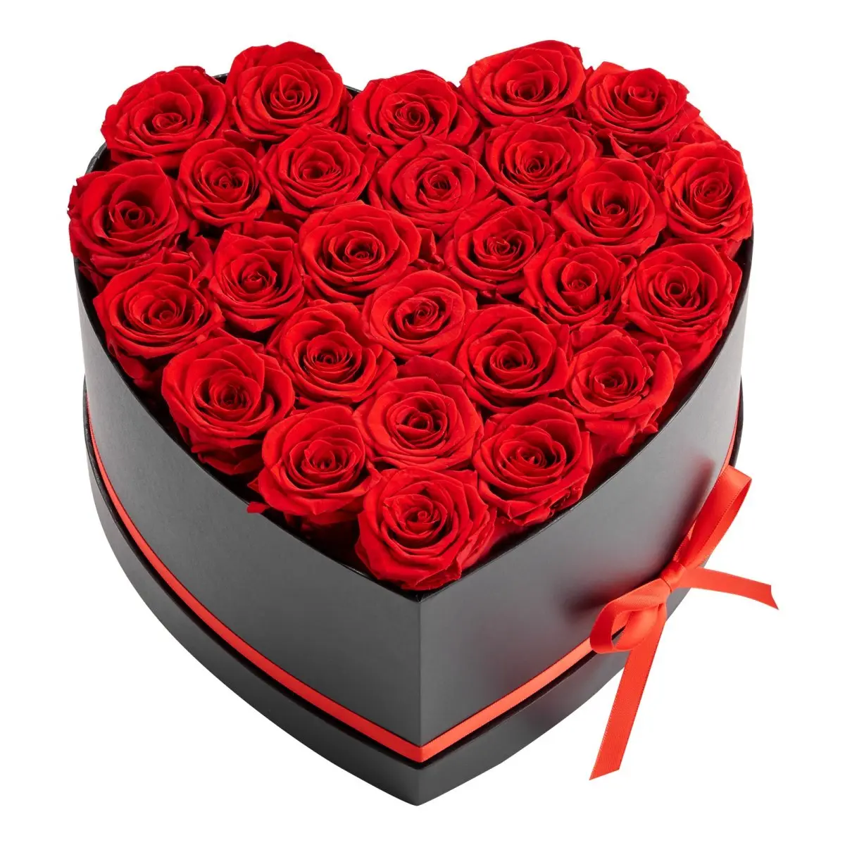 27-Red Preserved Roses in Heart Shape Box - Decorative Home Decor, Elegant Ribbon Gift Packaging, Romantic Design, Ready-to-Gift for Special Occasions