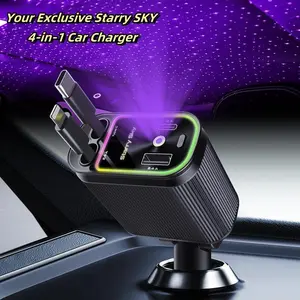 Retractable Car Charger, 4 in 1 Fast Charge Car Adapter [Max 67W] with Lightning Cable and Dual Charge Port , Compatible with iPhone/ Airpods/ Samsung,Pixel