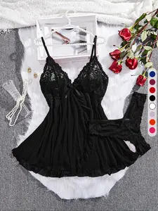 Christmas Two-Piece Lingerie Set, Sexy Lace Hot Temptation, Women's Floral Sleepwear, Fitted Thin Fabric, All Seasons