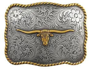 Western Antique Silver Belt Buckle Texas Longhorn Steer Head Design fits 1.5"(38mm) Belt