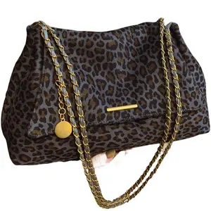 Women's Faux Suede Leopard Print Tote Bag, Large Capacity Chain Shoulder Bag with Phone Pouch, Coin Purse & Cosmetic Bag for Daily Commute