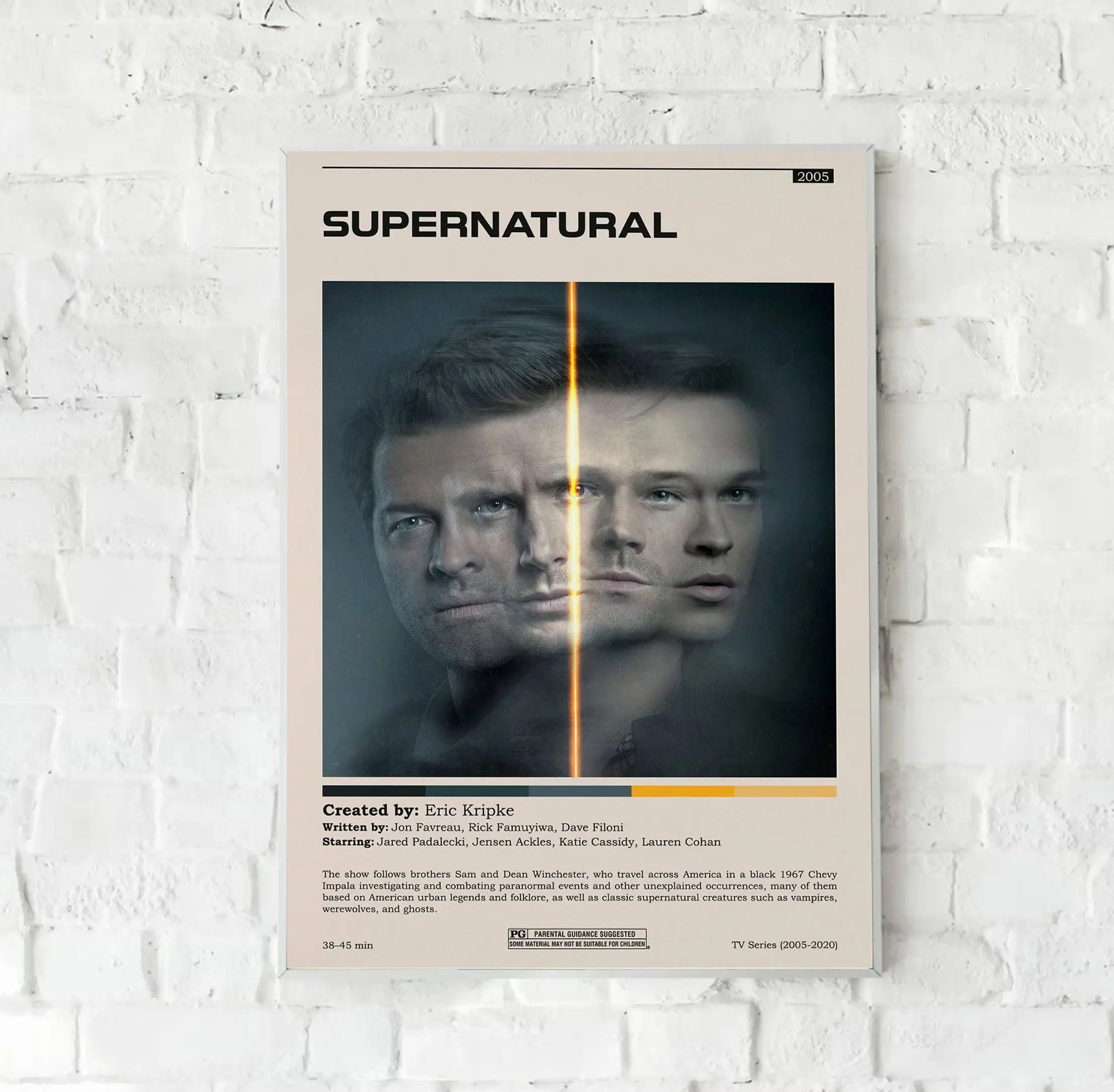 Supernatural TV series Vintage Poster, angel Castiel, Dean and Sam Winchester Brothers Midcentury Poster Gift for Film Fans Decor Unframed