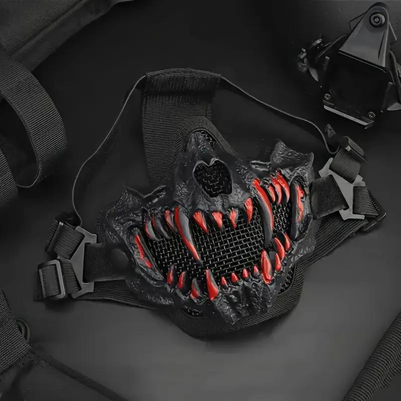 Maximum Protection Tactical Mask Red And White Fang Half Face Mask GF 295102 for Paintball Hunting Cosplay Party Supplies Men's Breathable Halloween Gift