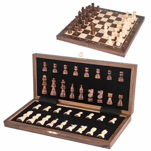 12 inch Magnetic Wooden Chess Set with 2 Extra Queens – Foldable Travel Chess Board with Interior Storage – Premium Strategy Game, Tabletop Games for Kids & Adults 8+ – Perfect Gift Family Board Game
