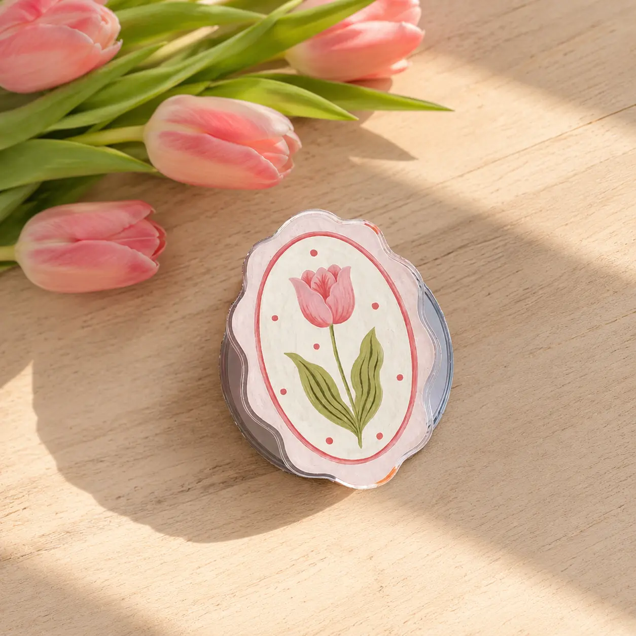 Vintage Pink Tulip Magnetic Phone Grip Stand, Floral MagSafe Phone Holder, Kindle Grip, Cottagecore Flower Gift