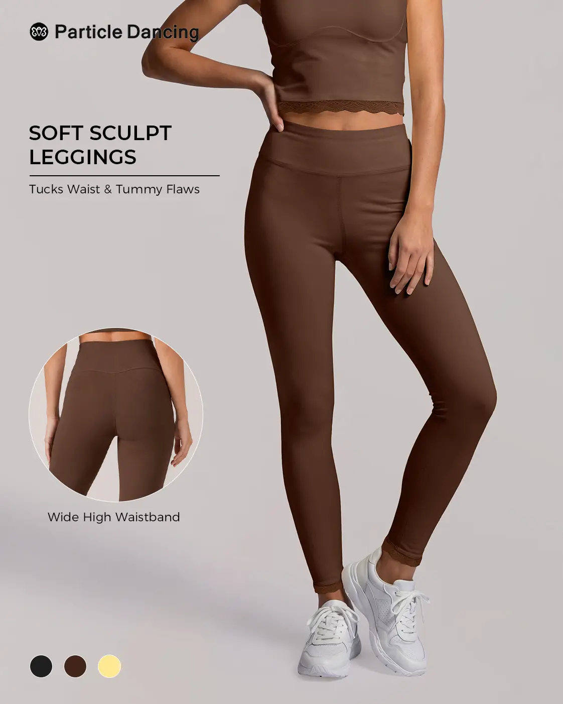 Women’s Lace Trim High Waisted Leggings, Soft Stretch Ankle Length Yoga Pants with Feminine Detail, Clean Girl Style Activewear Bottoms for Pilates, Studio, Lounge and Everyday Wear