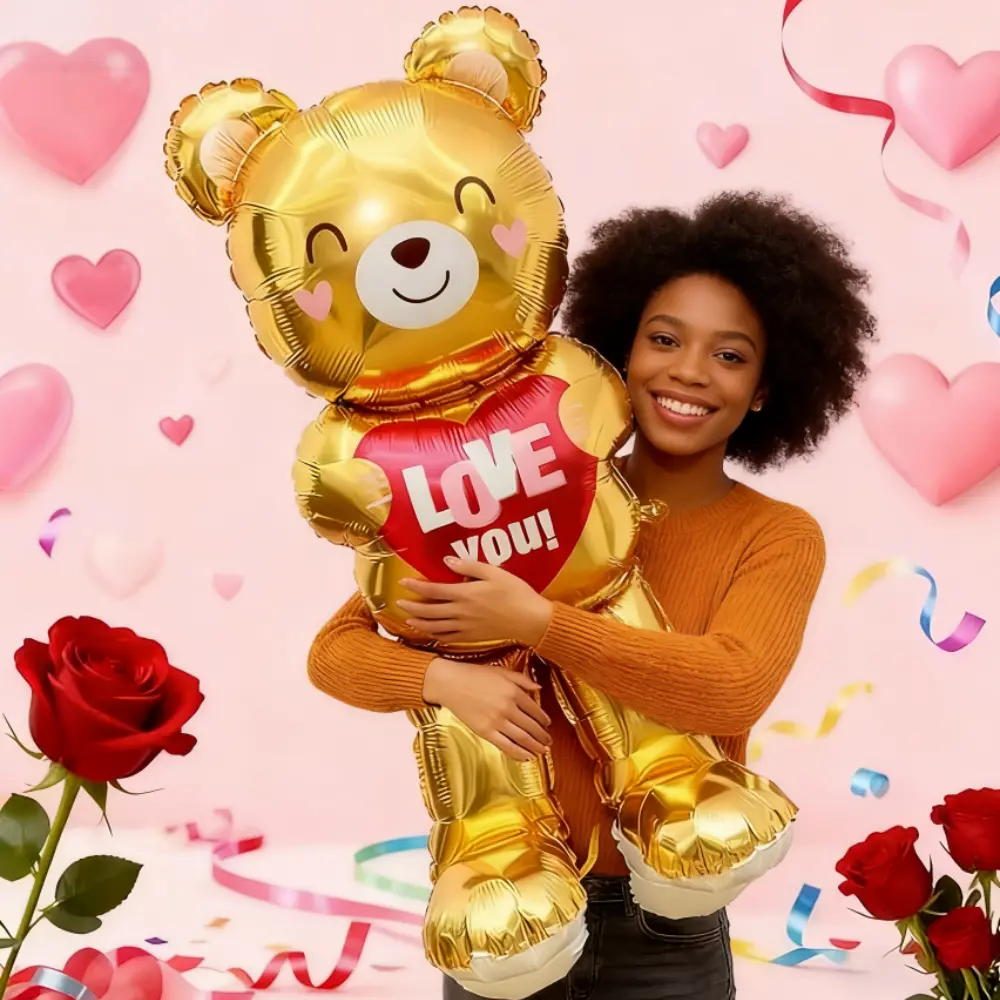Large vertical teddy bear balloon decoration, balloon animal, perfect for birthdays, weddings, Easter parties, enhancing indoor atmosphere, ideal party supplies, balloon animal balloons