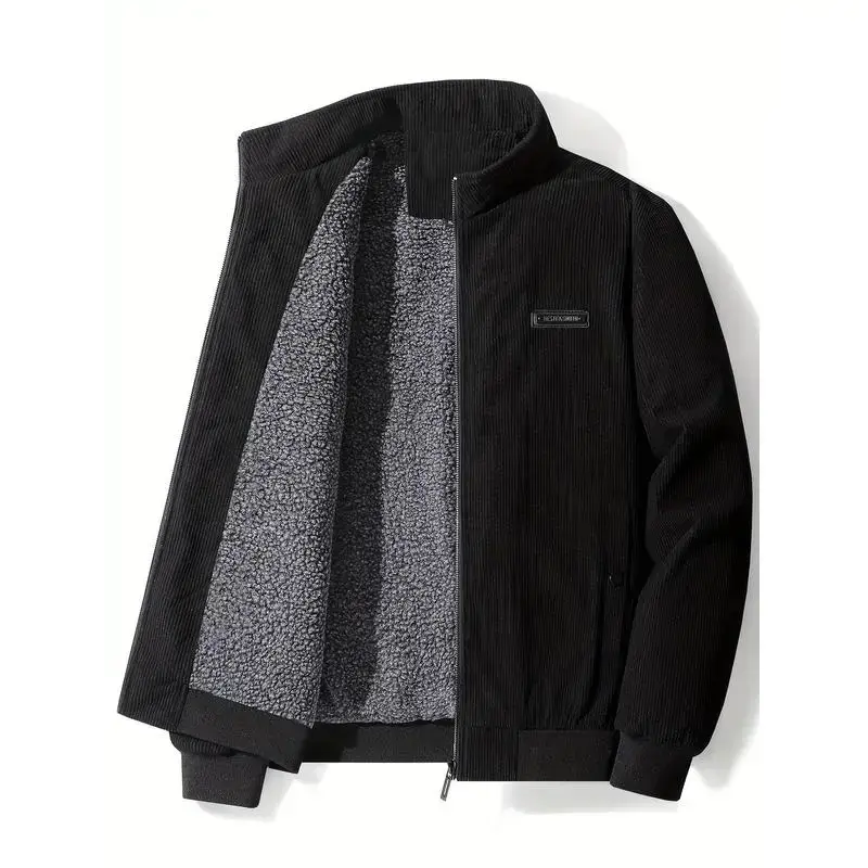 Middle-Aged Dad's Corduroy Jacket - Autumn-Winter Thickened Cotton with Velvet, Stand-Up Collar, High-End Style biking cotton thick western winter fleece jacket safari utility coat hoodie black coat warm long sleeve casual outerwear Tops Menswear Man