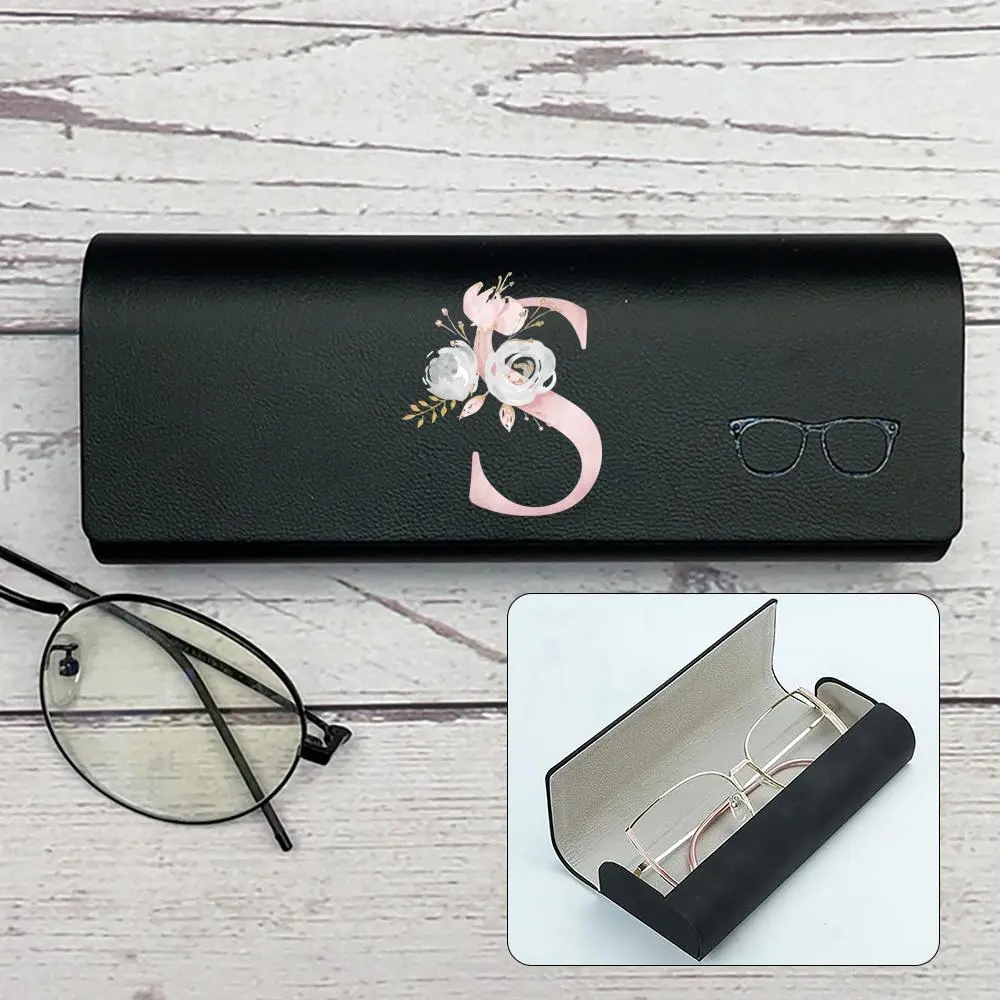 Letter & Flower Pattern Personalized Eyeglass Case, 1 Count Magnetic Eyeglass Storage Box, Lightweight Hard Shell Portable Sunglasses Organizer, Durable Spectacle Holder