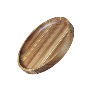 KITEISCAT Acacia Wood Round Tray, Decorative Coffee Table Tray, Candle Holder Plate, Kitchen Island Table Centerpiece, Rustic Home Decor Platter for Living Room