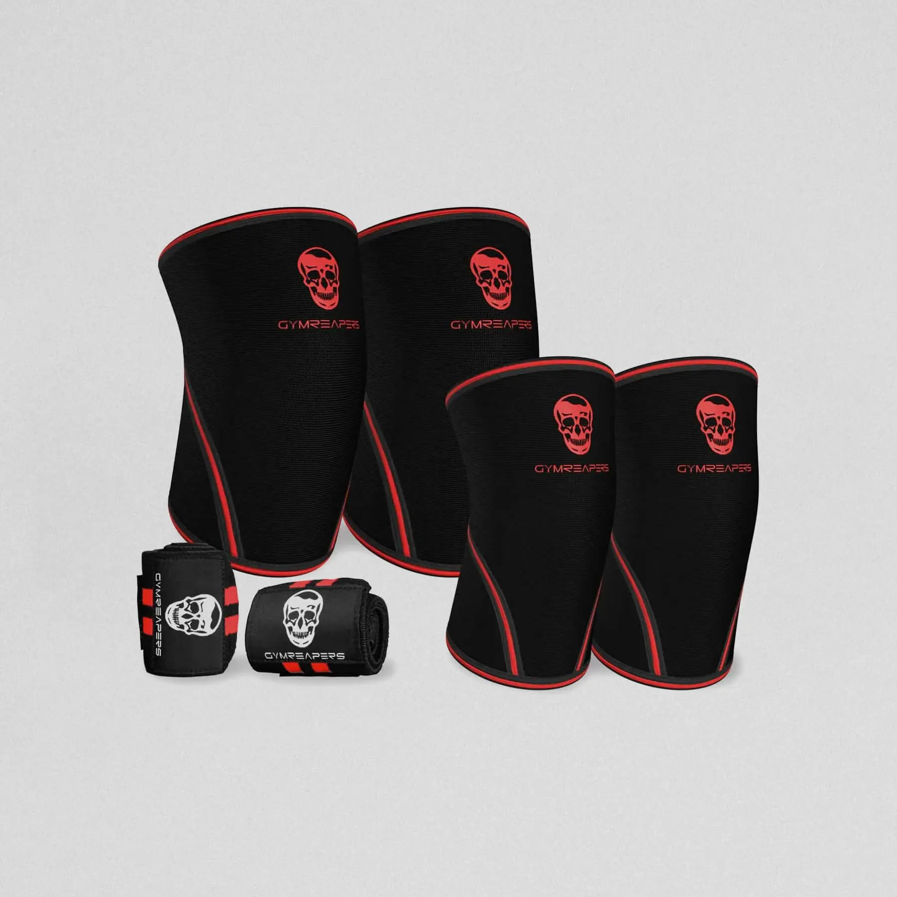 GYMREAPERS Sleeve Kit - 7mm Knee Sleeve, 5mm Elbow Sleeve, 18" Wrist Wrap - Red GYMREAPERS Sleeve Kit - 7mm Knee Sleeve, 5mm Elbow Sleeve, 18" Wrist Wrap - Red