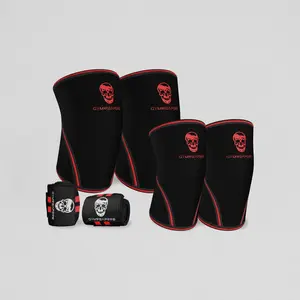 GYMREAPERS Sleeve Kit - 7mm Knee Sleeve, 5mm Elbow Sleeve, 18" Wrist Wrap - Red